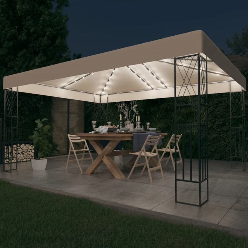 Load image into Gallery viewer, VidaXL Prieel met LED-lichtslinger 3x4 m stof crèmekleurig
