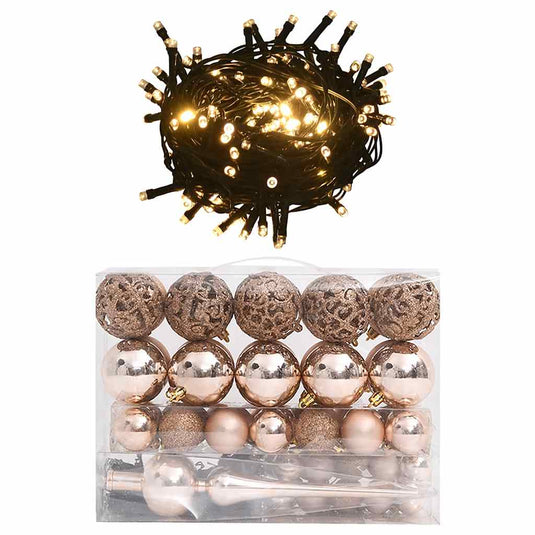 Vidaxl 60-delige kerstballenset met piek en 150 led's roségoud