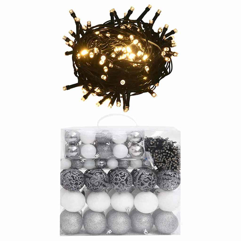 ギャラリービューアに画像をロードする, Vidaxl 120-delige kerstballenset met piek en 300 led's wit en grijs
