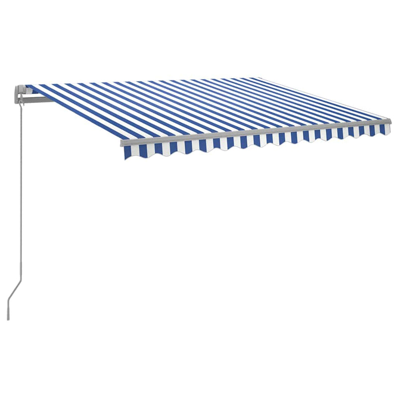 Afbeelding laden in galerijviewer, Vidaxl luifel handmatig uittrekbaar met led 300x250 cm blauw en wit
