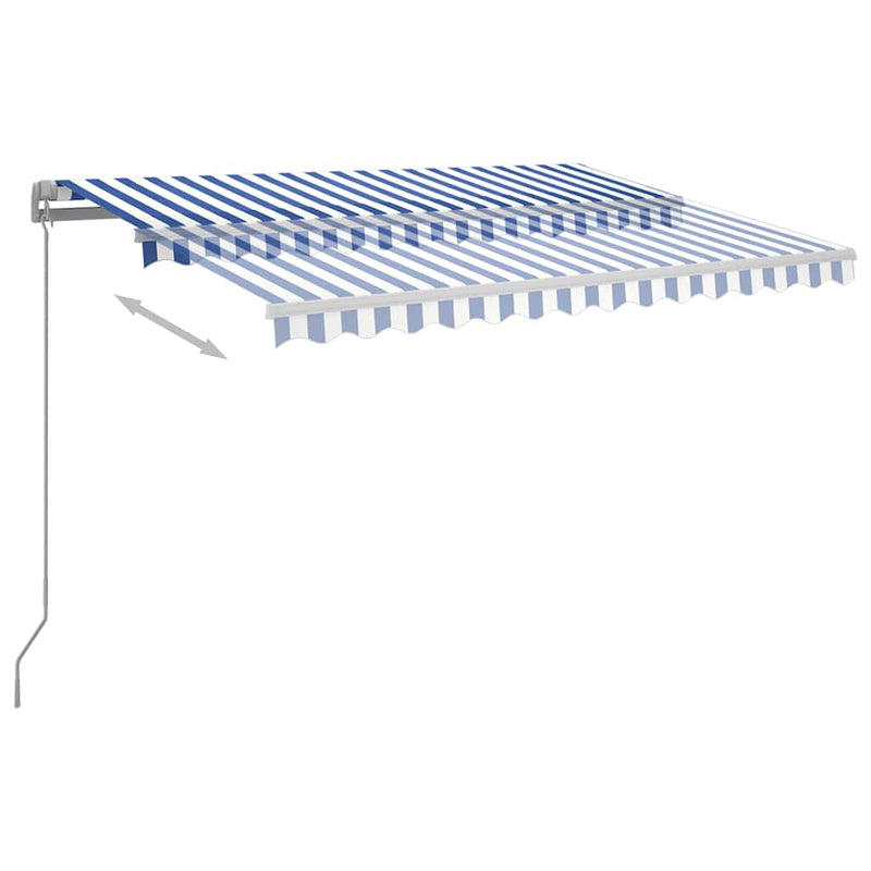 Afbeelding laden in galerijviewer, Vidaxl luifel handmatig uittrekbaar met led 300x250 cm blauw en wit
