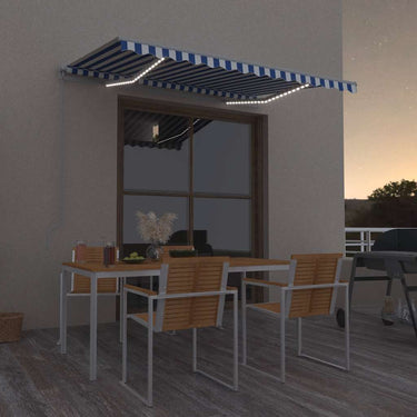Vidaxl luifel handmatig uittrekbaar met led 300x250 cm blauw en wit