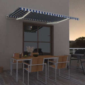 Vidaxl luifel handmatig uittrekbaar met led 400x300 cm blauw en wit
