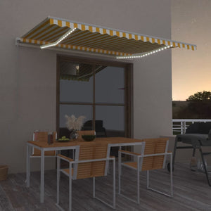 VidaXL Luifel handmatig uittrekbaar met LED 450x300 cm geel en wit