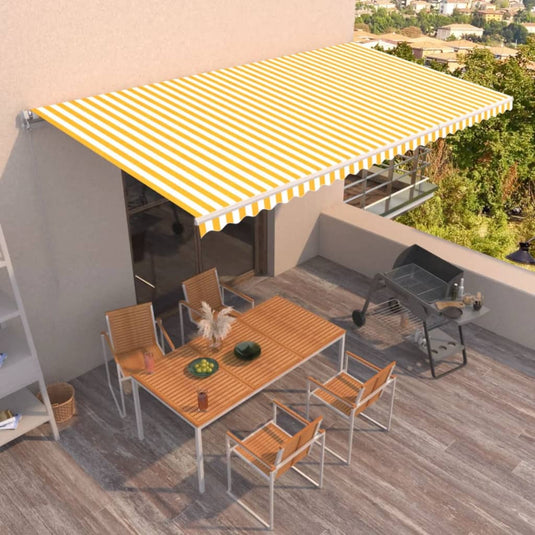 VidaXL Luifel handmatig uittrekbaar 600x350 cm geel en wit