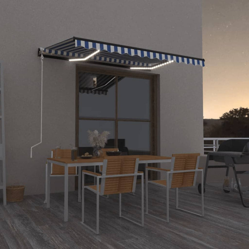 Load image into Gallery viewer, VidaXL Luifel automatisch met LED en windsensor 300x250 cm blauw wit
