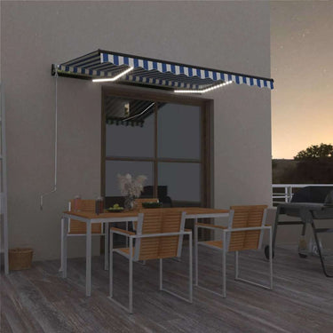 Vidaxl luifel handmatig uittrekbaar met led 350x250 cm blauw en wit