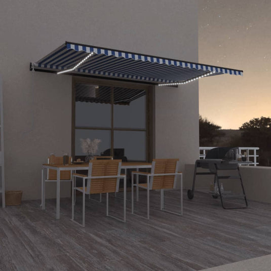 VidaXL Luifel automatisch met LED en windsensor 500x300 cm blauw wit