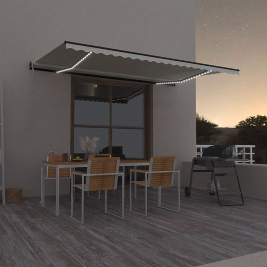 VidaXL Luifel automatisch met LED en windsensor 500x350 cm crèmekleur