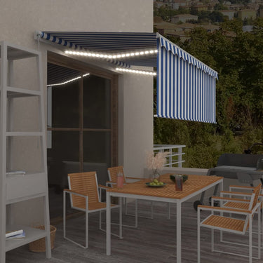 Vidaxl luifel handmatig uittrekbaar rolgordijn led 3x2,5 m blauw wit