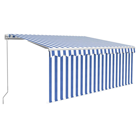 Vidaxl luifel handmatig uittrekbaar rolgordijn led 3,5x2,5 m blauw wit