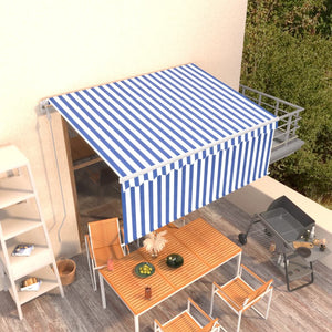 VidaXL Luifel automatisch uittrekbaar rolgordijn 3,5x2,5 m blauw wit