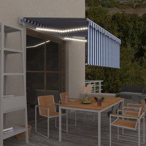 VidaXL Luifel met rolgordijn, LED en windsensor 3,5x2,5 m blauw en wit
