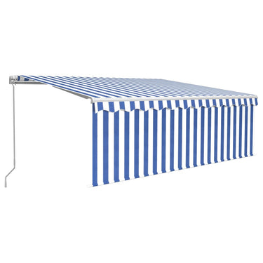 Vidaxl luifel handmatig uittrekbaar met rolgordijn 4x3 m blauw en wit