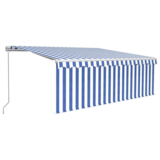 Vidaxl luifel handmatig uittrekbaar met rolgordijn 4x3 m blauw en wit