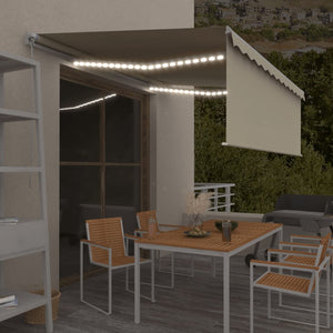 VidaXL Luifel handmatig uittrekbaar met rolgordijn en LED 4x3 m crème