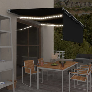 VidaXL Luifel handmatig uittrekbaar met rolgordijn LED 4x3 m antraciet