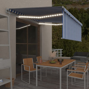 VidaXL Luifel automatisch rolgordijn LED windsensor 4x3 m blauw en wit