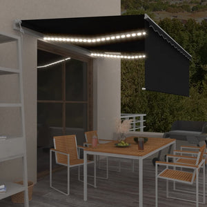 VidaXL Luifel met rolgordijn, LED en windsensor 4x3 m antracietkleurig