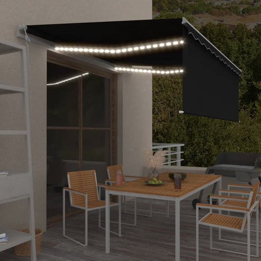 VidaXL Luifel met rolgordijn, LED en windsensor 4x3 m antracietkleurig