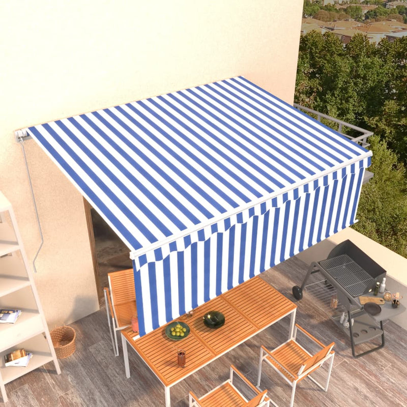 Load image into Gallery viewer, VidaXL Luifel handmatig uittrekbaar met rolgordijn 4,5x3 m blauw wit
