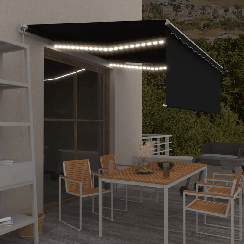 Load image into Gallery viewer, VidaXL Luifel handmatig uittrekbaar rolgordijn LED 4,5x3 m antraciet
