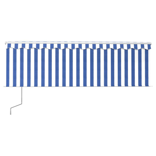 VidaXL Luifel automatisch uittrekbaar met rolgordijn 4,5x3 m blauw wit
