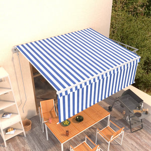 VidaXL Luifel automatisch uittrekbaar met rolgordijn 4,5x3 m blauw wit