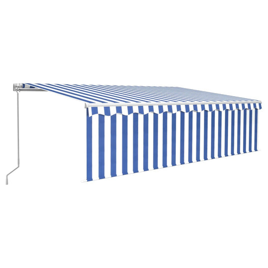VidaXL Luifel handmatig uittrekbaar met rolgordijn 5x3 m blauw en wit