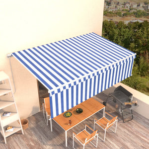 VidaXL Luifel handmatig uittrekbaar met rolgordijn 5x3 m blauw en wit