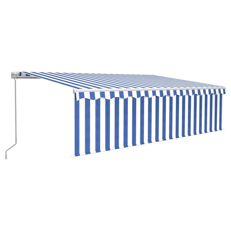 Load image into Gallery viewer, VidaXL Luifel handmatig uittrekbaar met rolgordijn LED 5x3 m blauw wit
