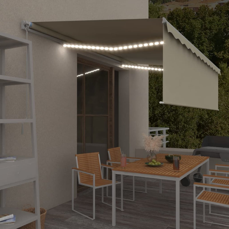 Load image into Gallery viewer, VidaXL Luifel handmatig uittrekbaar met rolgordijn en LED 5x3 m crème
