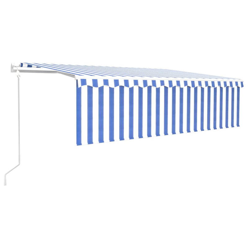 Load image into Gallery viewer, VidaXL Luifel automatisch uittrekbaar met rolgordijn 5x3m blauw en wit
