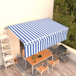 VidaXL Luifel automatisch uittrekbaar met rolgordijn 5x3m blauw en wit