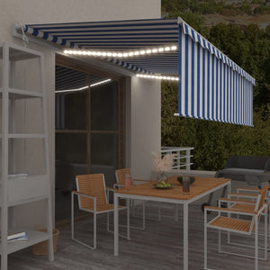 VidaXL Luifel automatisch rolgordijn LED windsensor 5x3 m blauw en wit