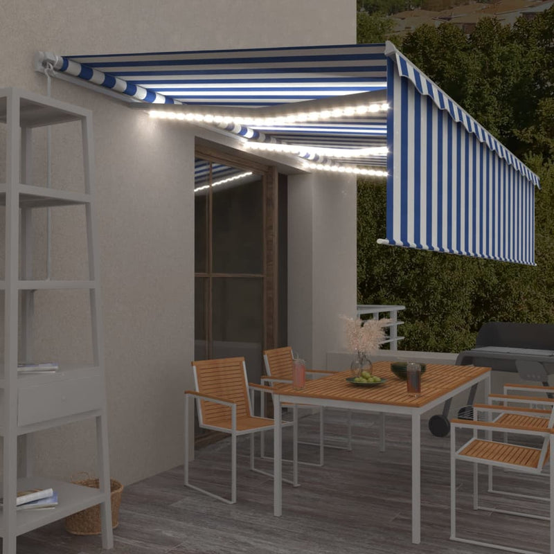 Load image into Gallery viewer, VidaXL Luifel handmatig uittrekbaar met rolgordijn LED 6x3 m blauw wit
