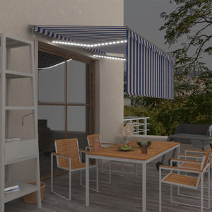 VidaXL Luifel automatisch met gordijn LED windsensor 3x2,5 m blauw wit