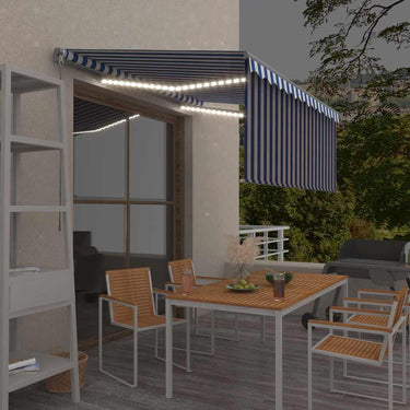 Vidaxl luifel handmatig uittrekbaar rolgordijn led 3,5x2,5 m blauw wit