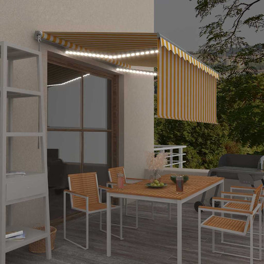 Vidaxl luifel handmatig uittrekbaar rolgordijn led 3,5x2,5 m geel wit