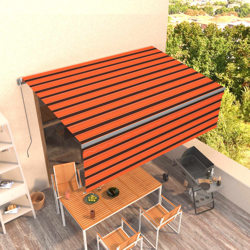 Load image into Gallery viewer, Vidaxl luifel handmatig uittrekbaar met rolgordijn 4x3 m oranje bruin
