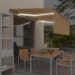 VidaXL Luifel met rolgordijn, LED en windsensor 4,5x3 m geel en wit