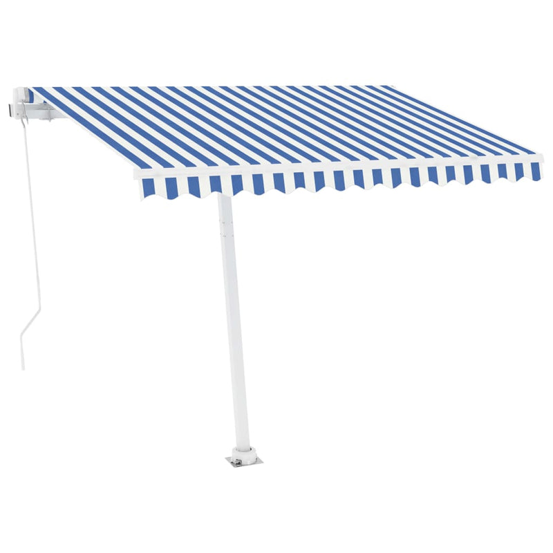 Load image into Gallery viewer, VidaXL Luifel handmatig uittrekbaar met LED 300x250 cm blauw en wit
