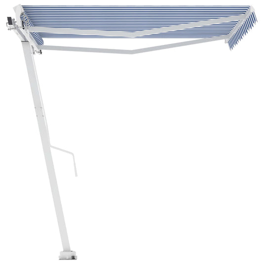 VidaXL Luifel vrijstaand handmatig uittrekbaar 350x250 cm blauw en wit