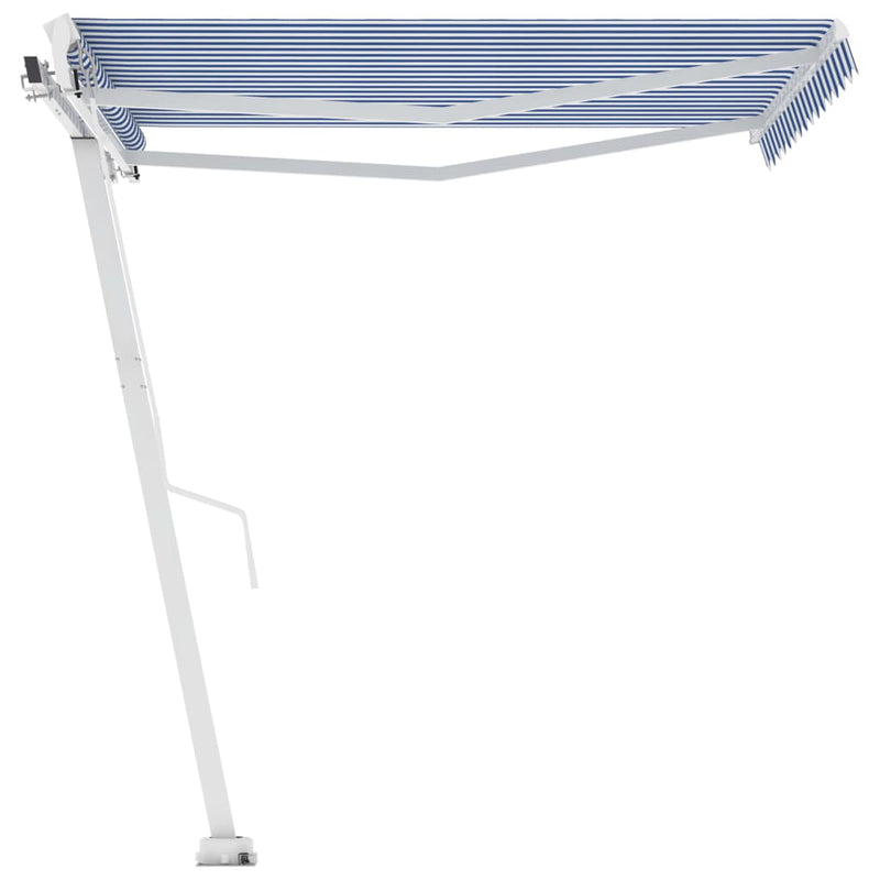 Load image into Gallery viewer, VidaXL Luifel vrijstaand handmatig uittrekbaar 350x250 cm blauw en wit
