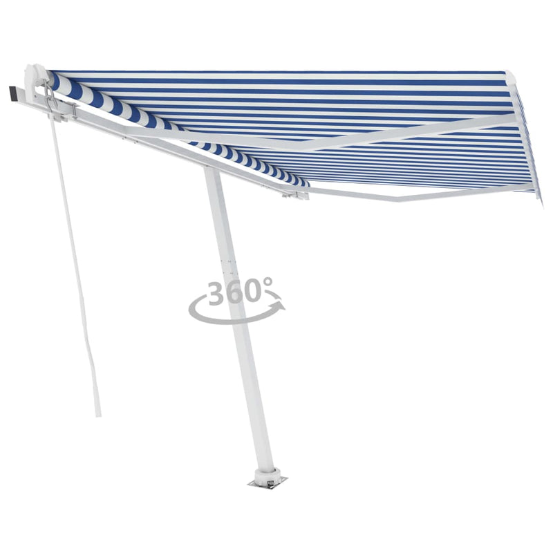 Load image into Gallery viewer, VidaXL Luifel vrijstaand handmatig uittrekbaar 350x250 cm blauw en wit
