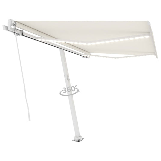 VidaXL Luifel handmatig uittrekbaar met LED 350x250 cm crèmekleurig