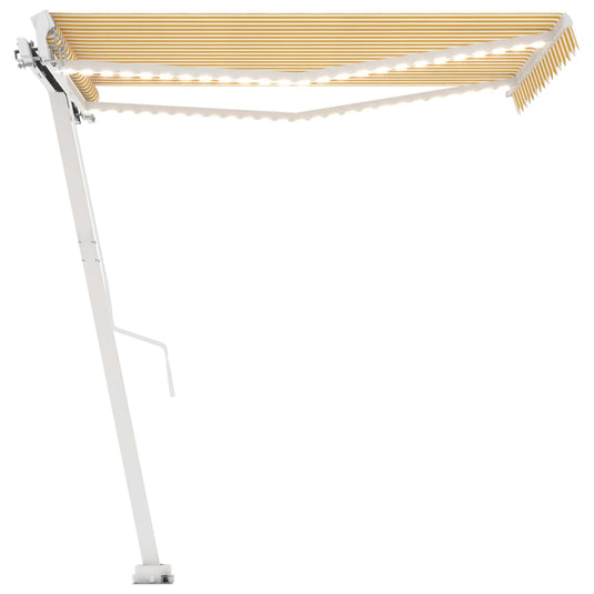 VidaXL Luifel handmatig uittrekbaar met LED 350x250 cm geel en wit