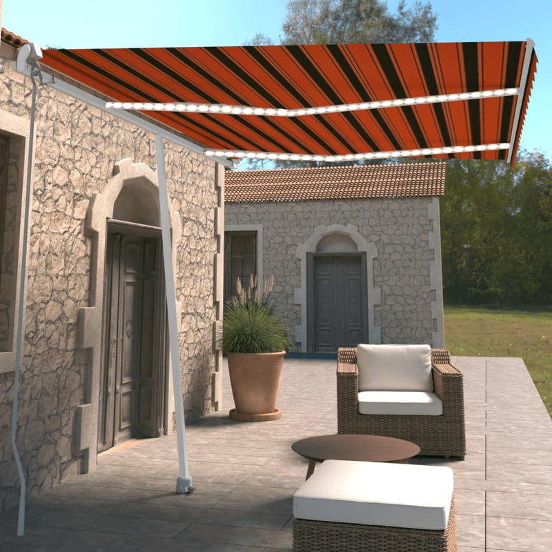 Load image into Gallery viewer, VidaXL Luifel handmatig uittrekbaar met LED 350x250 cm oranje en bruin
