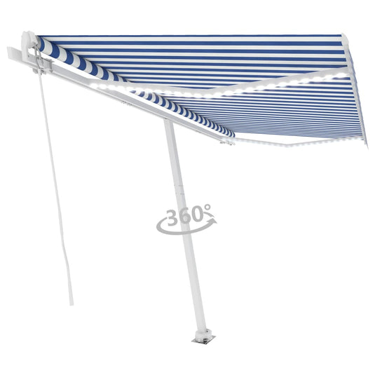 VidaXL Luifel handmatig uittrekbaar met LED 400x300 cm blauw en wit