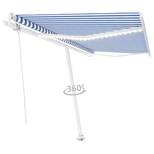VidaXL Luifel met LED en windsensor elektrisch 400x300 cm blauw en wit